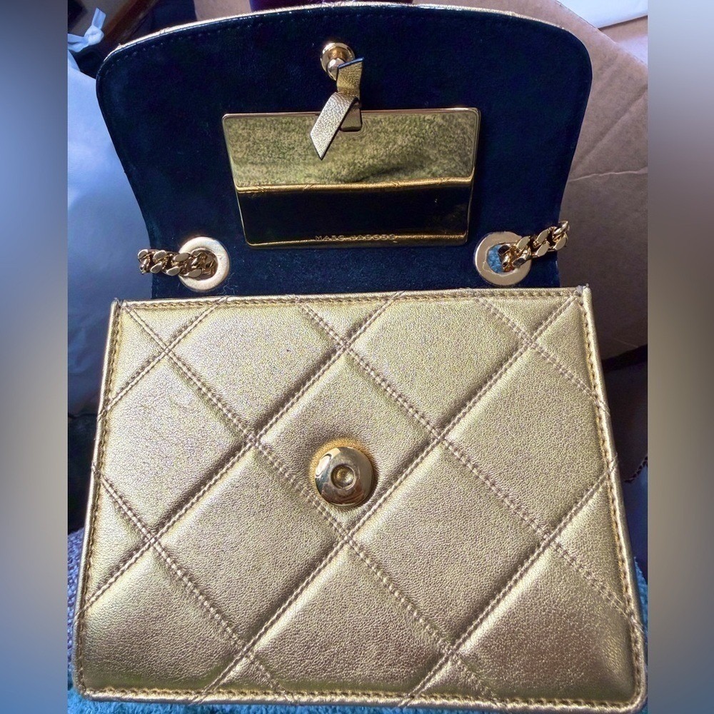 Marc Jacobs Rare Metallic Gold Quilted Leather Bow Mini Trouble Crossbody Bag - Picture 12 of 16